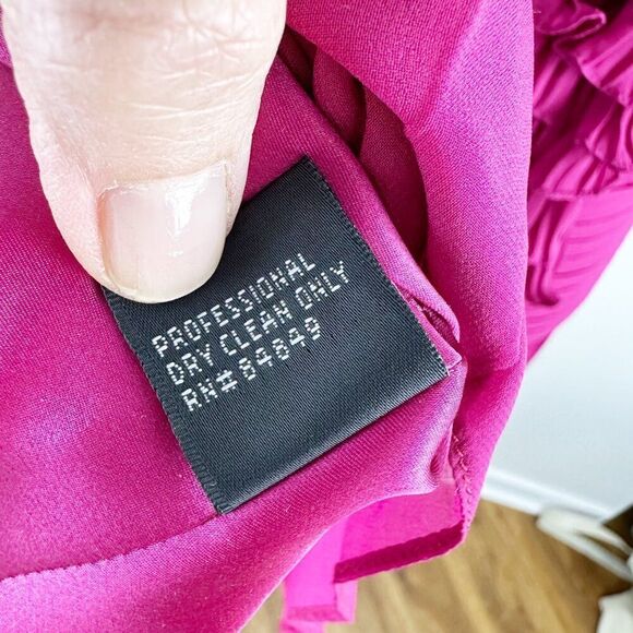 Carmen Marc Valvo Silk Strapless Fuchsia Gown With Ruffle Detail Pleated Skirt 4 - Picture 10 of 12